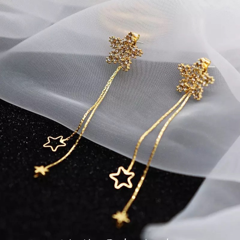 Crystal Stars Tassels Stud Drop Dangle Earrings